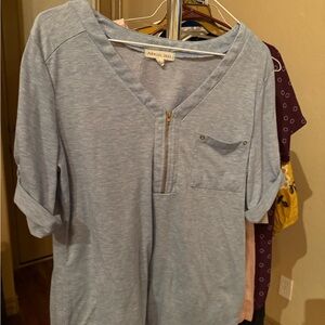 Michael Stars Blue V-Neck Top with Zipper